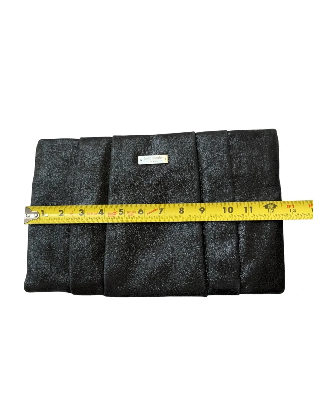 kate spade Black Textured Leather Clutch Purse Large 12”x8” Flex Spring Closure